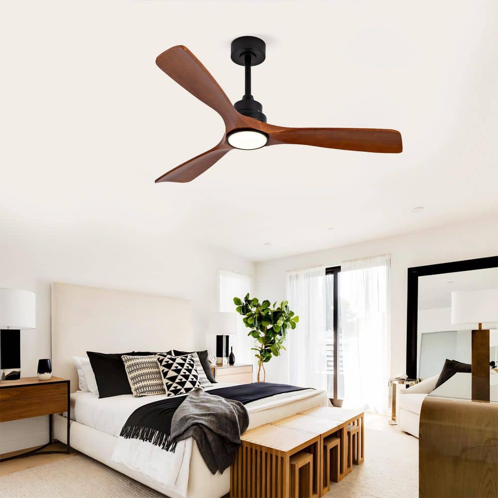 52 in. Indoor/Outdoor Black Downrod Mount Standard Ceiling Fan with 3 Solid Wood Blades, Noiseless DC Motor and Remote price history on PriceWatchPro