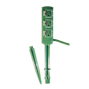 18 ft. 18/2 3-Outlet Outdoor Power Stake, Green