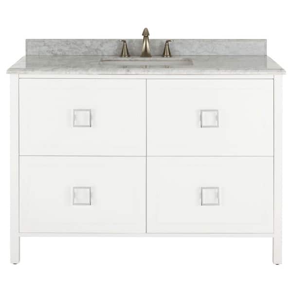Home Decorators Collection Drexel 48 in. W Vanity in White with Natural Marble Vanity Top in Natural with White Sink