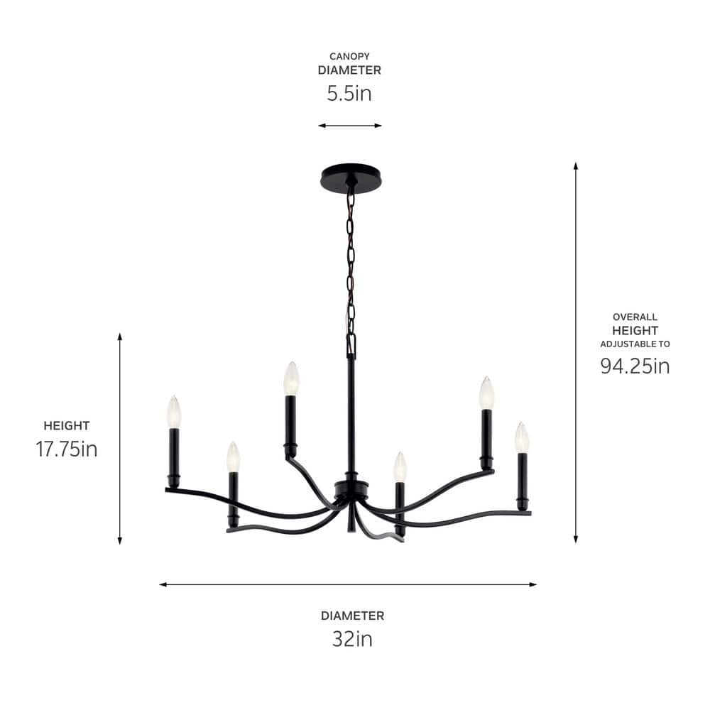 Malene Black 6-Light Taper Candle Style Chandelier