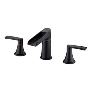 8 in. Widespread Double Handled Mid Arc Bathroom Faucet with Drain Assembly in Matte Black
