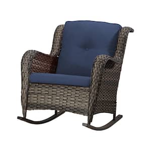 JOYSIDE Wicker Outdoor Patio Rocking Chair with Blue Cushion JS PRC M04B The Home Depot