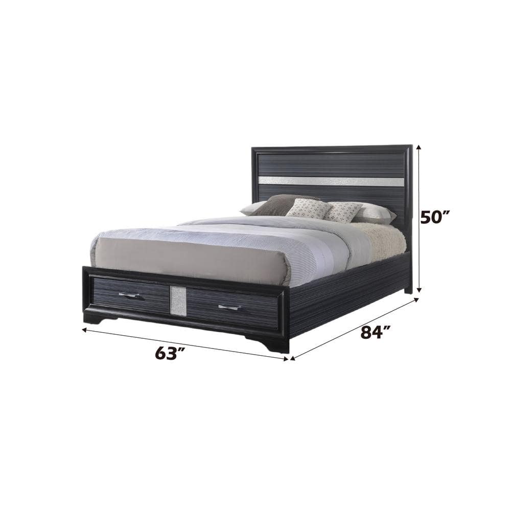Black Queen Upholstered Bed with Storage Drawers and Slats