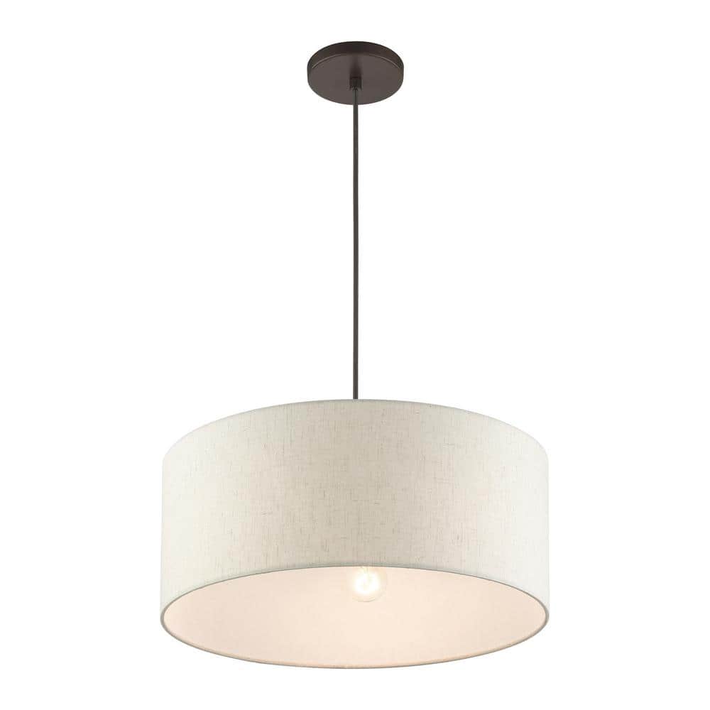 Meadow 3-Light English Bronze Drum Pendant with Oatmeal Shade