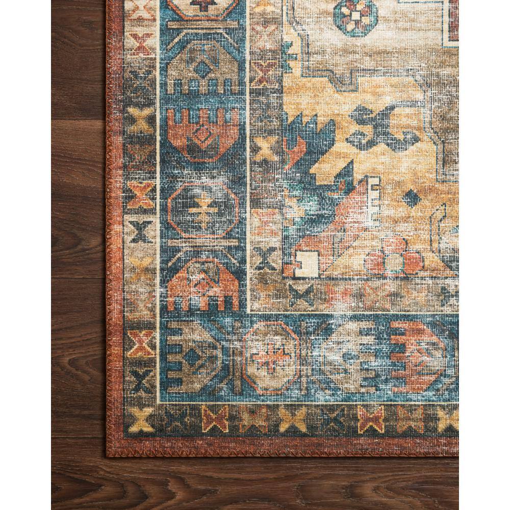 Blue and Rust Oval 6' x 9' Wool and Synthetic Area Rug