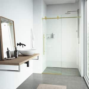 Elan E-Class 64 to 68 in. W x 76 in. H Sliding Frameless Shower Door in Matte Brushed Gold with 3/8 Clear Glass