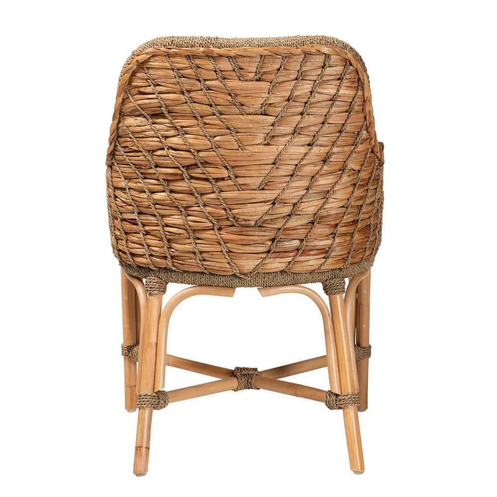 Low White and Brown Rattan Cane Arm Chair