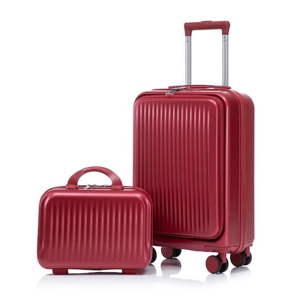 2-Piece 20 in. Red ABS Hardside Spinner Luggage Set with 14 in. Cosmetic Case, Combination Lock and Front Opening Design