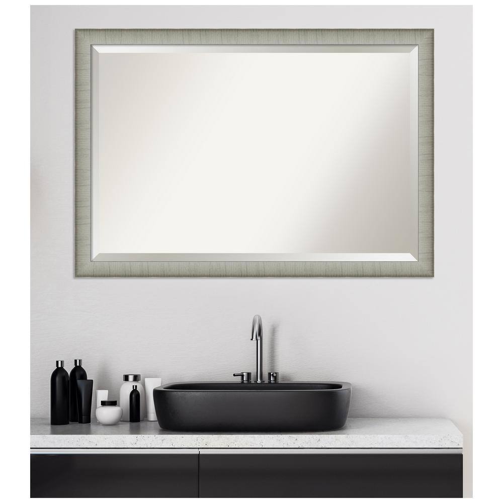 Elegant Brushed Pewter Rectangular Bathroom Wall Mirror