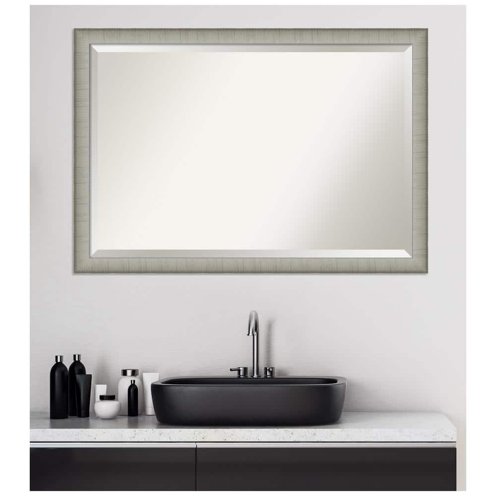 Elegant Brushed Pewter Rectangular Bathroom Wall Mirror