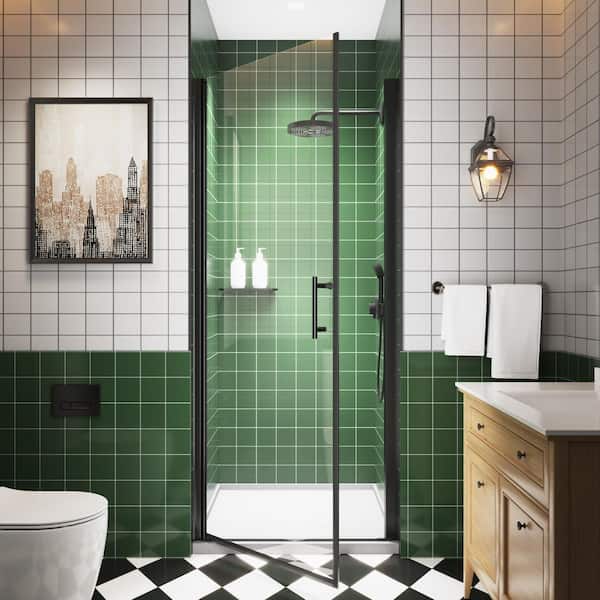 32-33.5 in. W x 72 in. H Frameless Pivot  Shower Door in Black with 1/4 in. Clear Tempered Glass Shower Door
