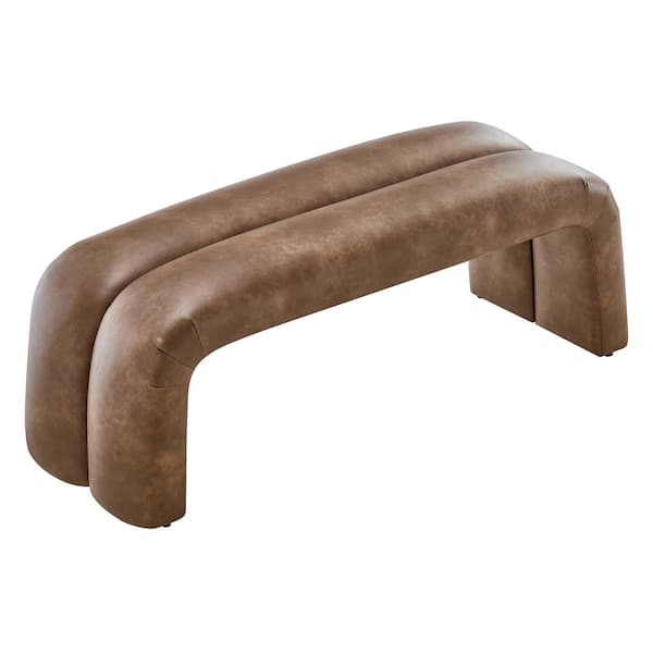 Dax 50. 5 in. Faux Leather Upholstered Accent Bedroom Bench in Brown