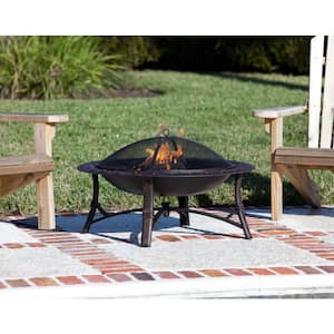 Roman 35 in. Round Steel Fire Pit in Brushed Bronze