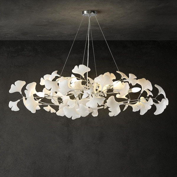 Gleam Flare 6 Light Silver Chandelier, Luxury Ginkgo Branch Chandelier for Living Room, Dining Room, Foyer, Kitchen Island-L47 in.