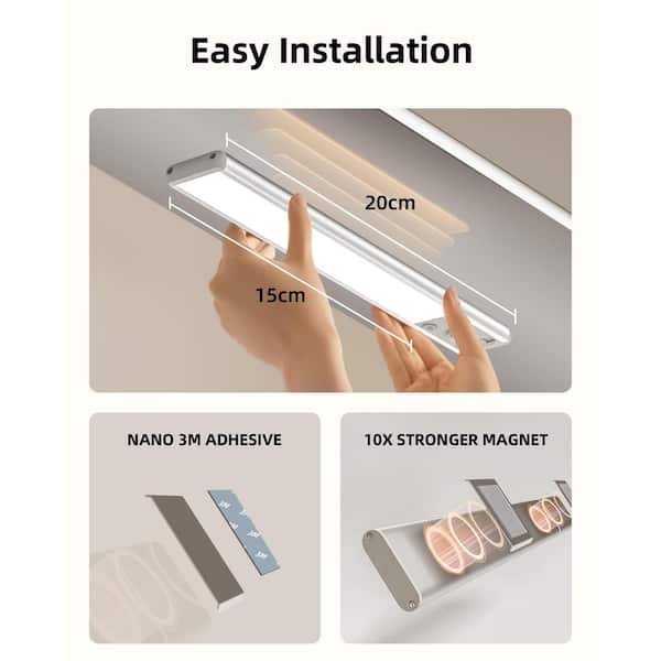 7.86 in. 2-Pack Battery Operated Wireless USB Charging White Integrated LED Linkable Under Cabinet Light, Closet Light