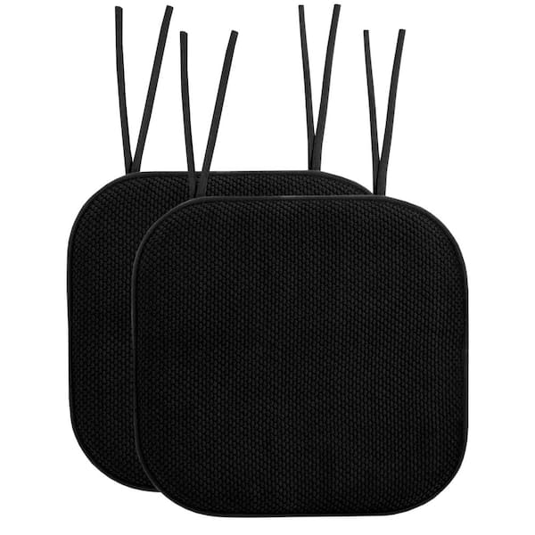 Sweet Home Collection Honeycomb Memory Foam Square 16 in. x 16 in. Non-Slip Back Chair Cushion with Ties, Black (2-Pack)