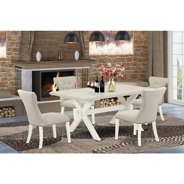East West Furniture 5-Piece Rectangle Natural Oak Finish Solid Wood Top Dining Table with 4 Parson Chair with Lattice Back