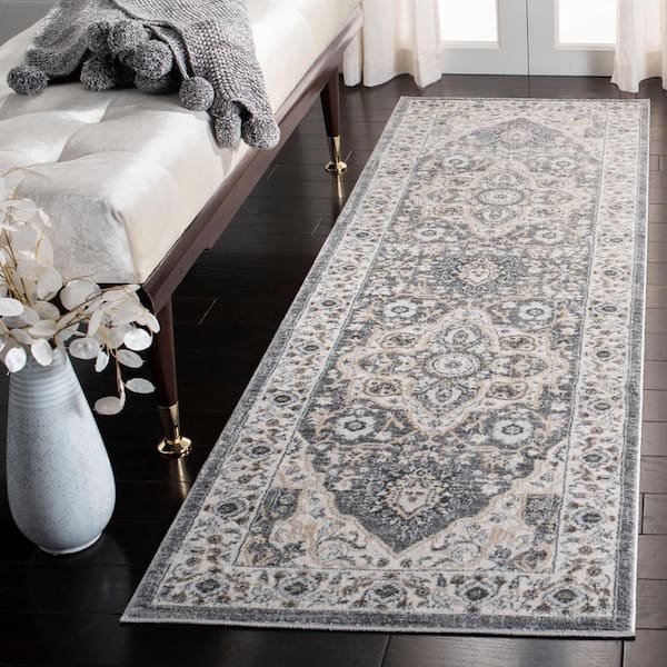 Isabella 2 ft. x 5 ft. Gray/Cream Medallion Border Runner Rug
