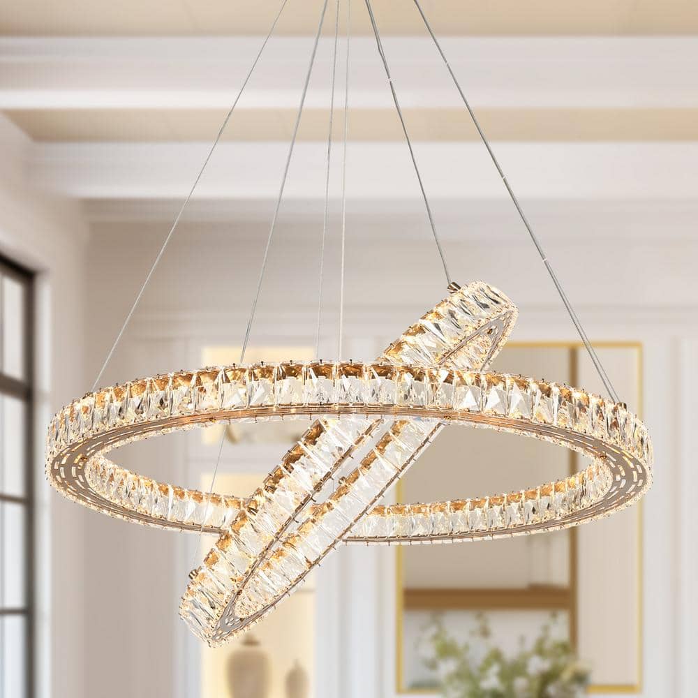 LNC Metorcalipia 2-Light Integrated LED Plating Brass 2-Tier Island Crystal  Chandelier Modern Circle Living Room Pendant HA05130 - The Home Depot, image size:1000x1000