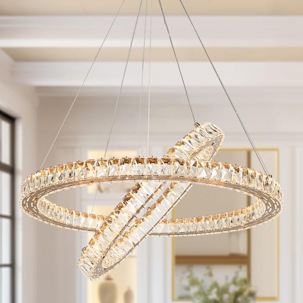 Metorcalipia 2-Light Integrated LED Plating Brass 2-Tier Circle Island Chandelier with Crystals