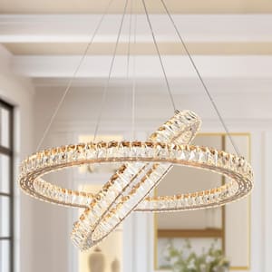 Metorcalipia 2-Light Integrated LED Plating Brass 2-Tier Circle Island Chandelier with Crystals