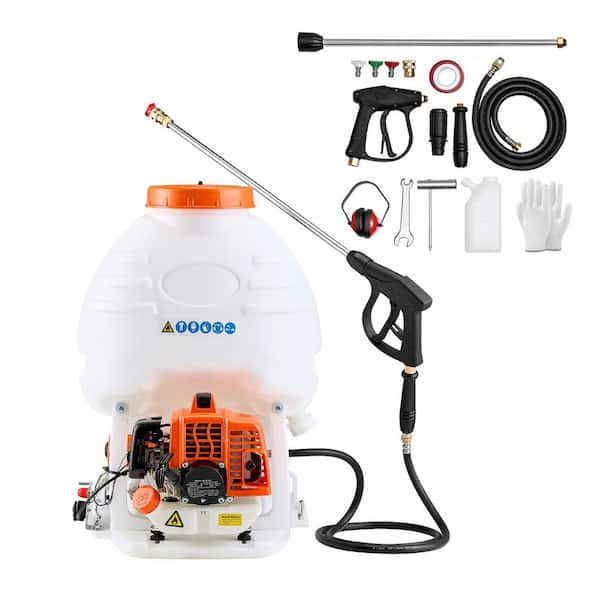 Gas Powered Backpack Sprayer, 26. 5CC 0. 9HP Engine, Garden Sprayer with 5 Gal. Tank, with 23.82 in. Wand and Nozzles
