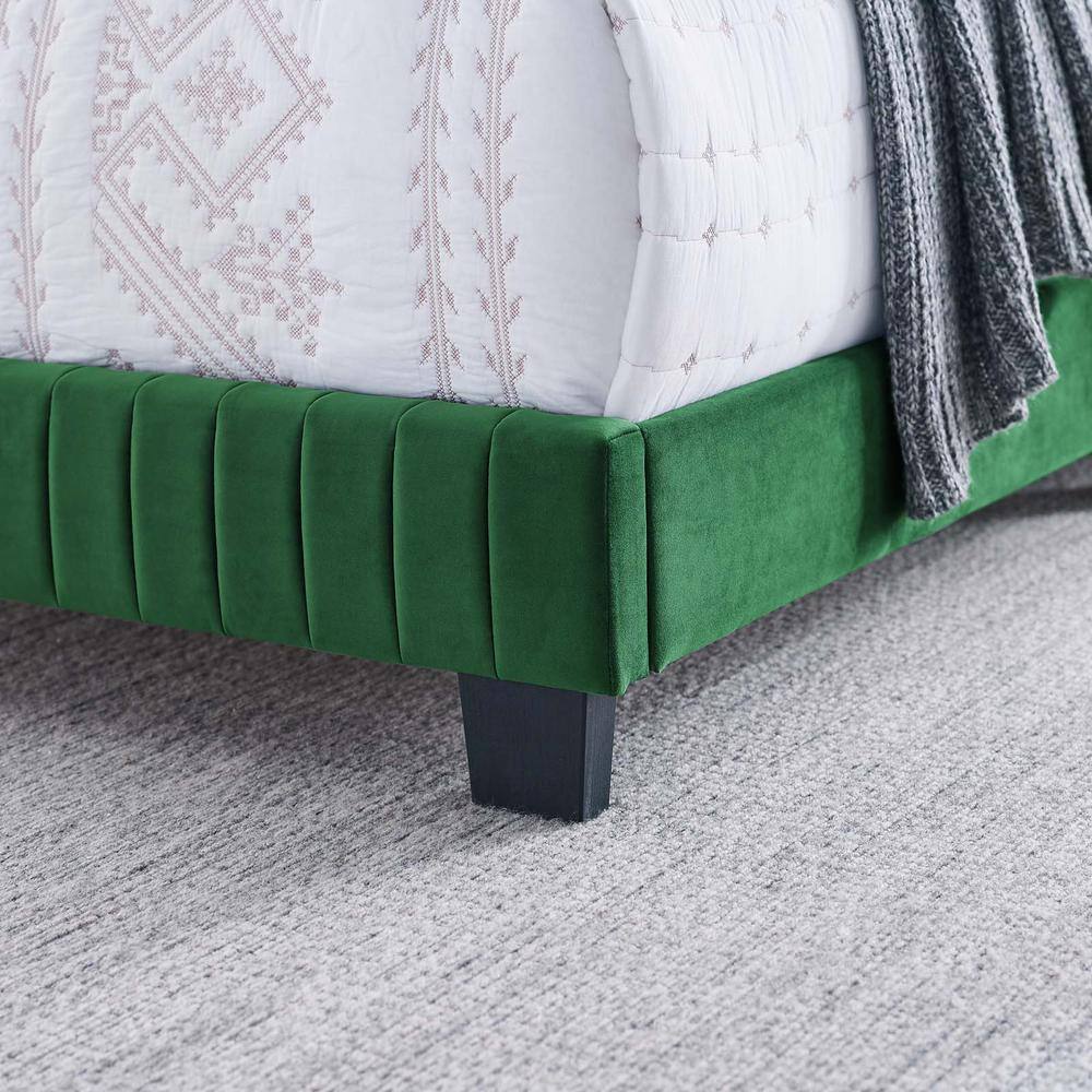 Elegant Emerald Velvet Queen Bed with Channel Tufted Headboard