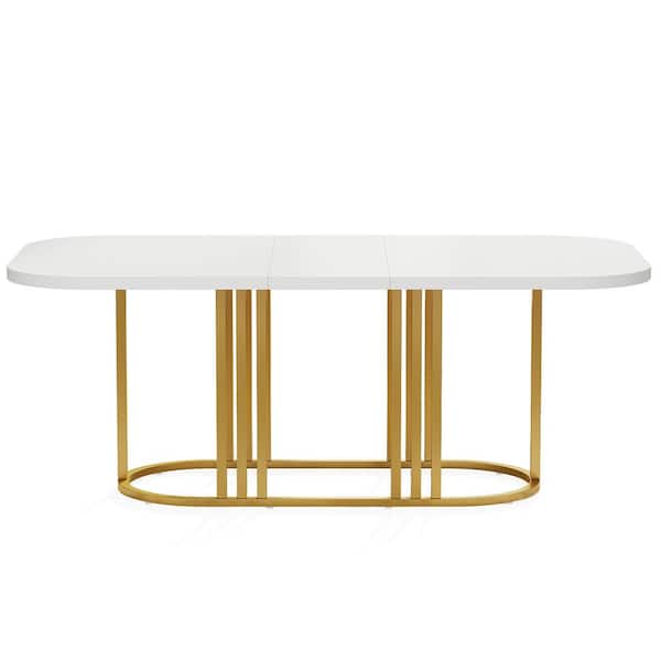 BYBLIGHT Roesler Modern White Wood 70.86 in. Pedestal Dining Table Seats 6