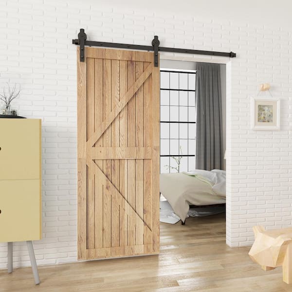 6 ft./72 in. Black Sliding Barn Door Track and Hardware Kit with I-Shape Hanger For Single Door