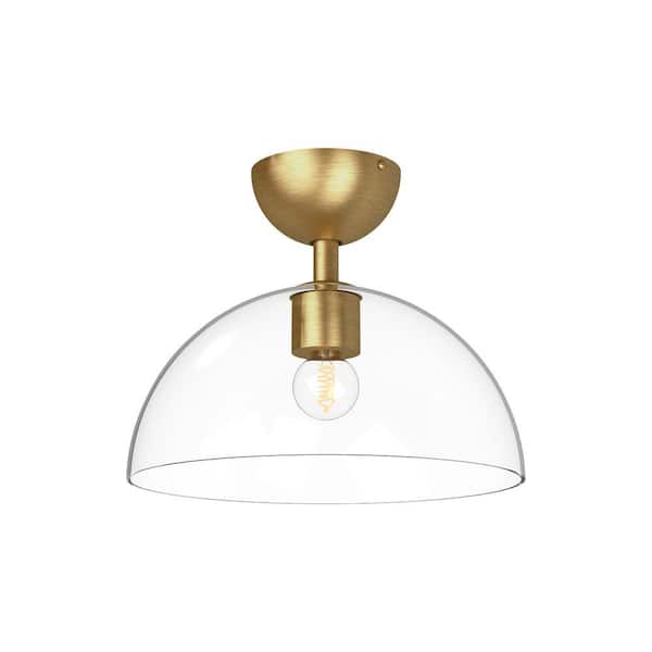 ALORA MOOD Jude 12 in. 1 Light 60-Watt Brushed Gold/Clear Glass Semi-Flush Mount
