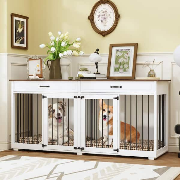 FUFU GAGA 72 in. Furniture Style Dog Crate Large Wooden Dog Kennel Drawers and Divider Heavy Duty Indoor Dog House for 2 Dogs Y THD 150160 0102FG c The Home Depot