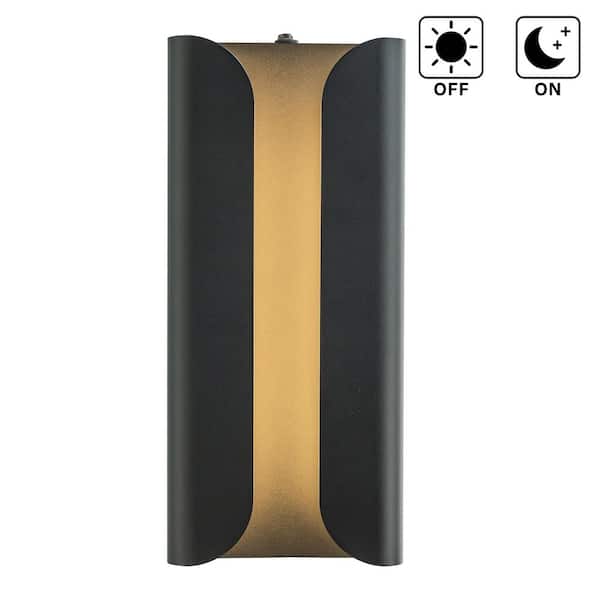 H15" Matte Black 24W Integrated LED Wall Sconce with Acrylic Shade Modern Outdoor Wall Light with Dusk to Dawn Sensor