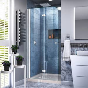 Aqua Fold 32 in. x 74.75 in. Frameless Hinged Shower Door and Base in Chrome, White Base