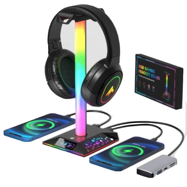 OBJLGEV RGB Gaming Headphone Stand with USB Charger LED Holder PC Desk Accessories Universal Compatibility