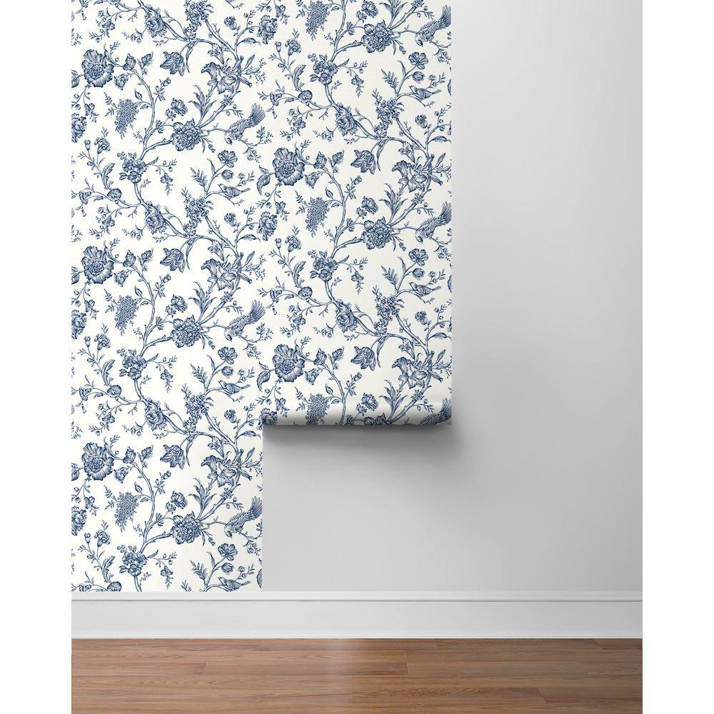 Navy Blue Floral Chinoiserie Peel and Stick Vinyl Wallpaper