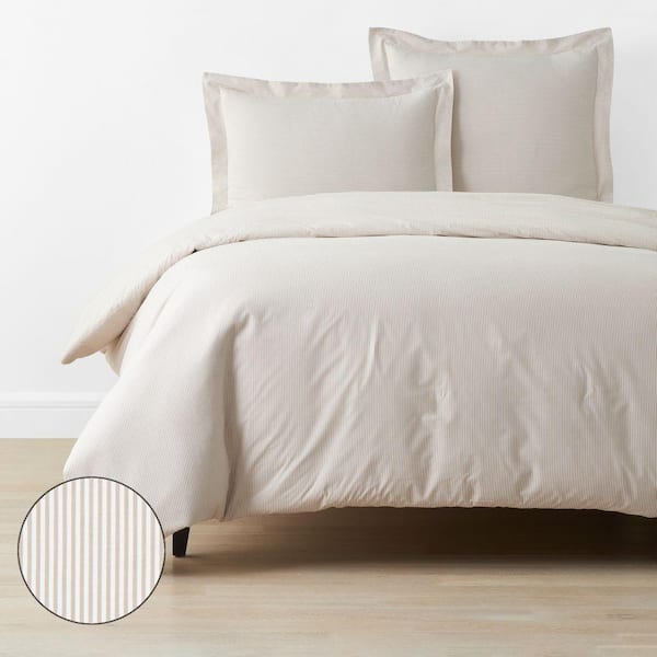 Company Cotton Stripe Yarn-Dyed Tan Full/Queen Cotton Percale Duvet Cover