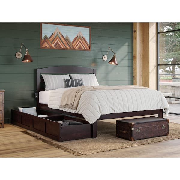 AFI Warren, Solid Wood Platform Bed with Storage Drawers (Set of 2), Full, Espresso
