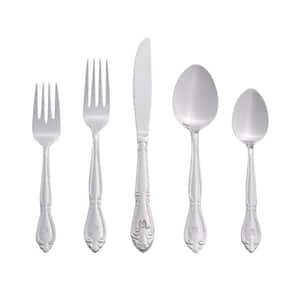 Rose Monogrammed Letter M 46-Piece Silver Stainless Steel Flatware Set (Service for 8)