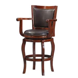 39.5 in. Brown Low Back Wood Frame Barstool with Leatherette Seat