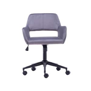 Light Grey Velvet Home Office Chair with Upholstered and Black Finished Steel Base Adjustable Height
