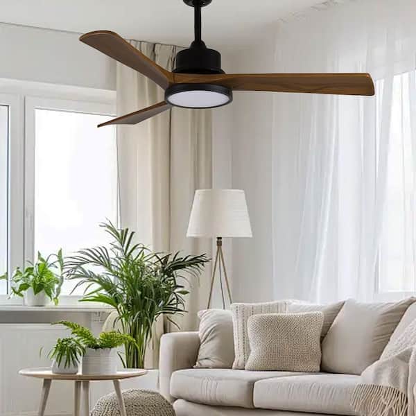 42 in. Modern Black 3 Wood Blades Downrod Standard Ceiling Fan with Full-Spectrum LED and APP and Remote Included