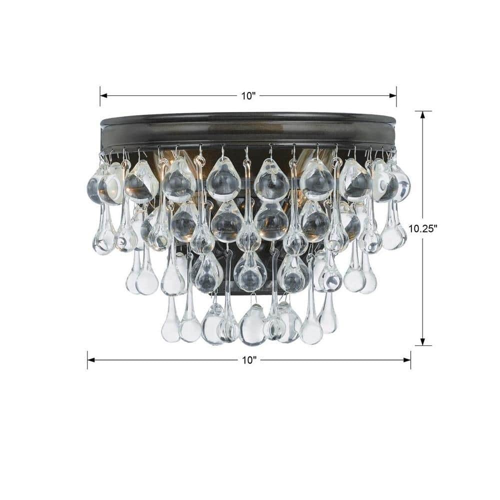 Vibrant Bronze Dimmable 2-Light Wall Sconce with Clear Glass Drops
