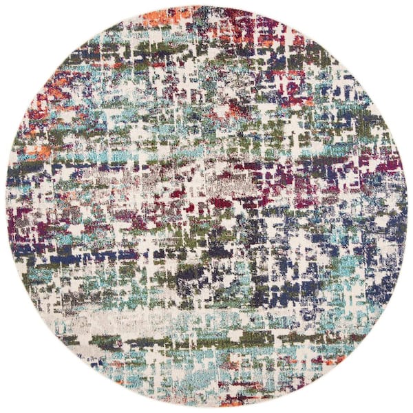 SAFAVIEH Madison Blue/Green 7 ft. x 7 ft. Round Geometric Area Rug