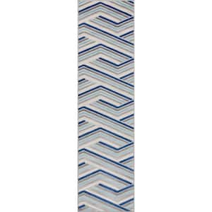 Dorado Neema Modern Geometric Grey Blue 2 ft. 7 in. x 9 ft. 10 in. Runner High-Low Indoor/Outdoor Area Rug