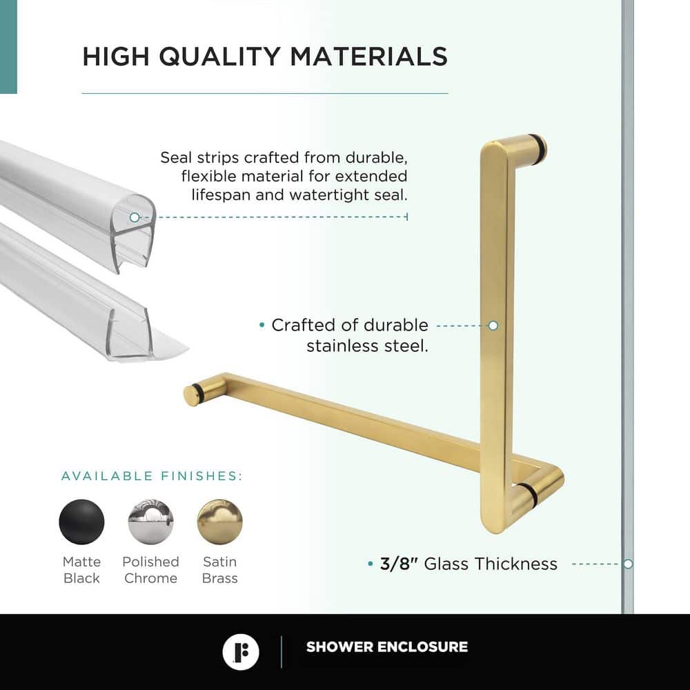 Neo Angle Acrylic Shower Base with Satin Brass Frameless Enclosure