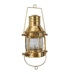 9 in. H Gold Brass Decorative Candle Lantern with Handle