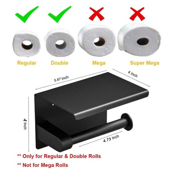 Wall-Mount Single Post Toilet Paper Holder with Phone Shelf Holders Tissue Roll Holder Hangers Stand in Matte Black