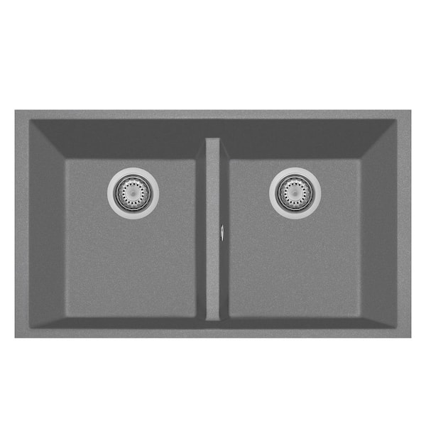 LaToscana ONE Series 33 in. Undermount Double Bowl Quartz Kitchen Sink in Titanium
