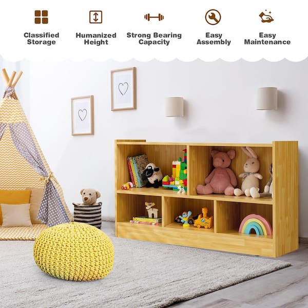 Costway Kids 2-shelf Bookcase 5-cube Wood Toy Storage Cabinet Organizer :  Target