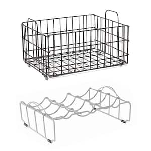 Charcoal Gray Wire Basket and Wine Bottle Rack